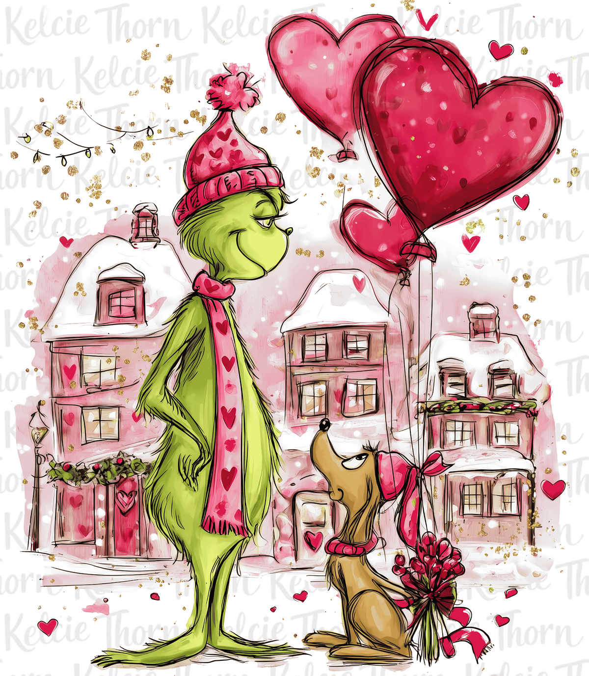 Grinch Heart Balloon Valentine - DTF Transfer