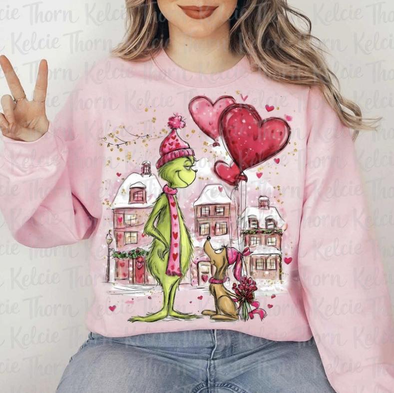 Grinch Heart Balloon Valentine - DTF Transfer