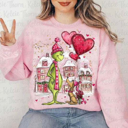 Grinch Heart Balloon Valentine - DTF Transfer