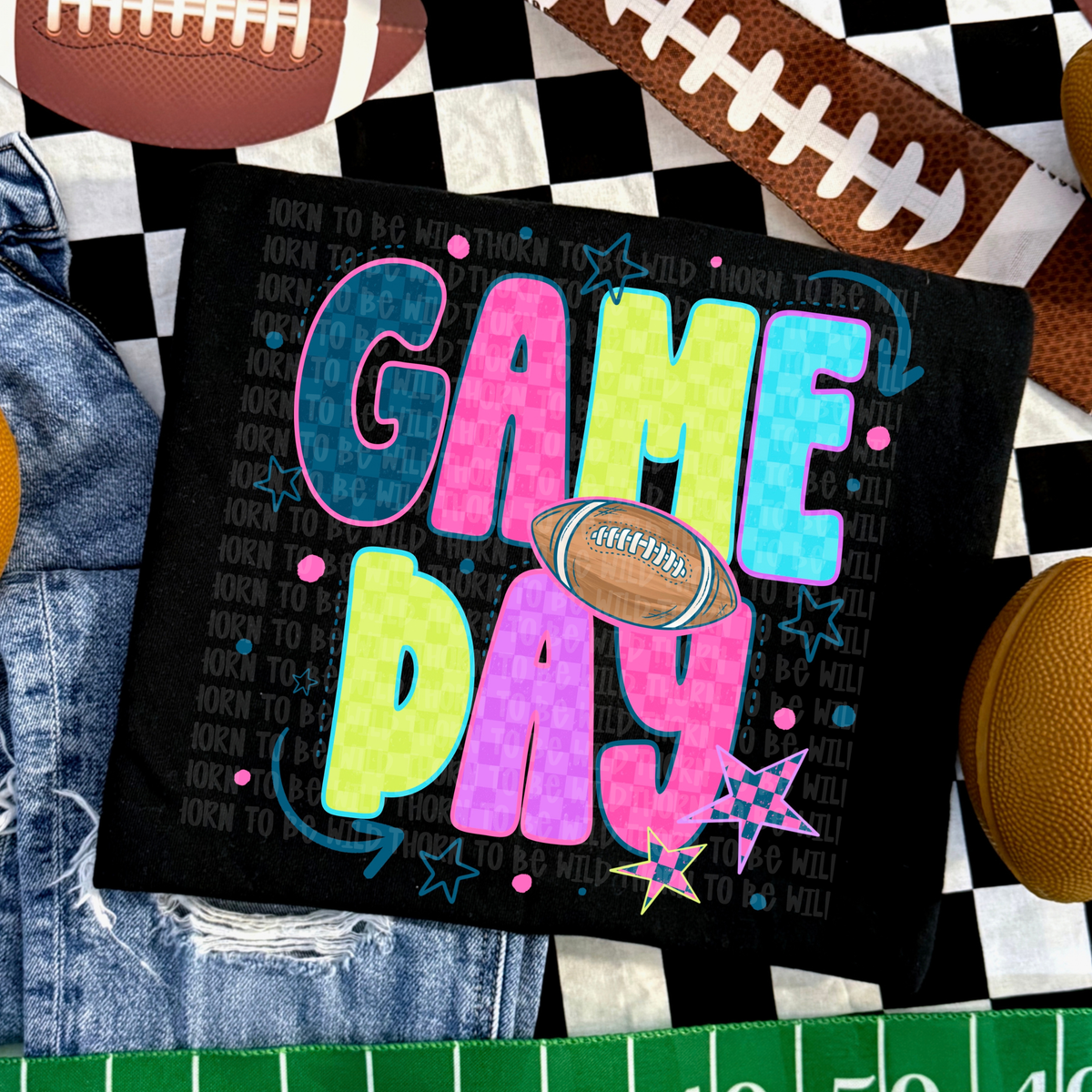 Neon Checkered Game Day